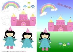 Happy Birthday Rainbow Castle Card Front with Decoupage