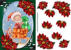 Santas on His Way Card Front with Poinsettias