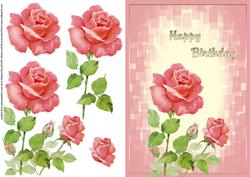 Pink Roses Happy Birthday Card Front with Decoupage