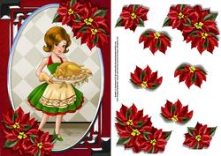 Vintage Christmas Dinner is Ready Card Front with Poinsettia