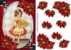 Vintage Christmas Dinner is Ready Card Front & Poinsettia 1