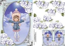 Big Hugs in Winter Card Front with Roses and Gift Tag