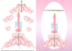 Girls Christening Candle Card Front with Decoupage