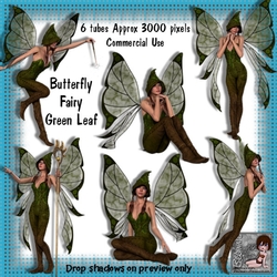 6 Butterfly Fairy Green Leaf Poser Tubes