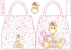 Giraffe New Baby Girl Handbag Shaped Card