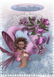 A4 Fairy with Flower Heart and Lace Birthday Card