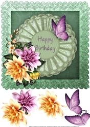 Dahlias and Butterflies 8 x 8 Card Front with Decoupage