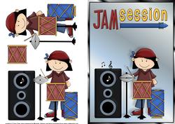Jam Session Drummer Boy Quick Card Front with Decoupage
