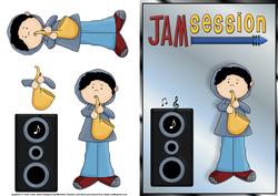 Jam Session Saxophone Boy Quick Card Front with Decoupage