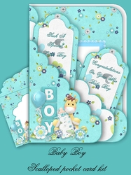 Baby Boy Scallop Pocket Card Kit with Envelope