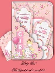 Baby Girl Scallop Pocket Card Kit with Envelope