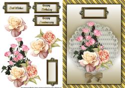 Pink Rose Birthday and Anniversary Card Front with Decoupage