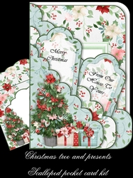 Christmas Tree and Presents Scallop Pocket Card Kit with Envelope