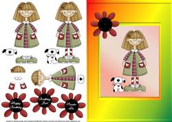 Cute Girl with Dog Quick Card Front with Decoupage