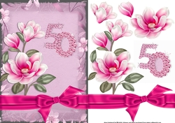 Pink Magnolia 50 Card Front with Decoupage