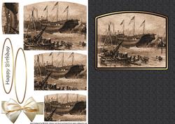 Old Ship Yard Sepia Birthday, Fathers Day Card with Pyramage