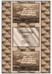 Old Sailing Ship Sepia 3 Panel Fold Back Card