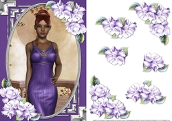 Ethnic Lady in an Elegant Purple Dress and Roses