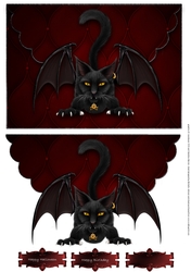 Vampire Bat Cat Scalloped Faux Envelope Card
