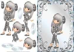 Cute Oriental Girl Quick Card Front with Decoupage