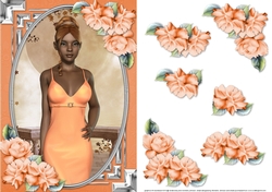 Ethnic Lady in an Elegant peach Dress and Roses