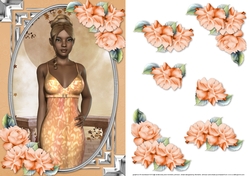 Ethnic Lady in an Elegant Peachy Patterned Dress and Roses