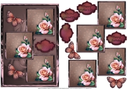 Pink Roses And Butterflies Three Square Quick Card