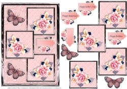 Pretty In Pink Roses And Butterflies Three Square Quick Card