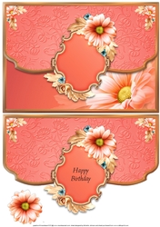 Coral Floral Scalloped Edge Faux Envelope Card Birthday
