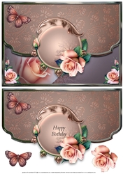 Pink Roses And Butterflies Scalloped Edge Faux Envelope Card Birthday