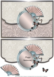 Fan And Butterflies Scalloped Edge Faux Envelope Card Anniversary Pink