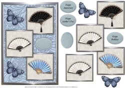 Fan And Butterflies Three Square Quick Card Blue