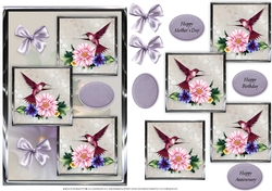 Flowers And Hummingbird Three Square Quick Card Pink