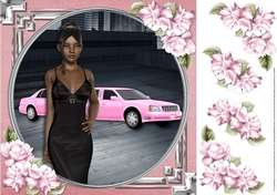 Ethnic Lady in an Elegant Black Dress, Pink Limousine and Roses 1