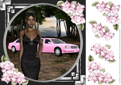 Ethnic Lady in an Elegant Black Dress, Pink Limousine and Roses 3
