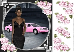 Ethnic Lady in an Elegant Black Dress, Pink Limousine and Roses 4