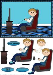 Gaming Boy Quick Card Front with Decoupage