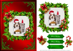 Puppy And Kitten Christmas Card Front Red 1