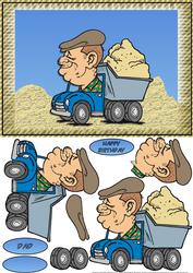 Big Headed Dump Truck Driver Card Front with Decoupage