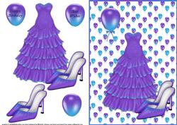 Purple Party Dress Quick Card Front with Decoupage
