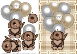 Cute Dog Birthday Quick Card Front with Decoupage 1