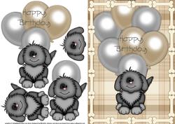 Cute Dog Birthday Quick Card Front with Decoupage 2
