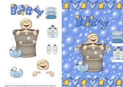 New Baby Boy Bathtime Quick Card Front with Decoupage