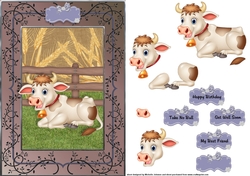 Bull A5 Card Front With Decoupage
