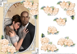 Mixed Race Bride & Groom And Roses Card Front