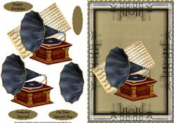 Gramophone Quick Card Front with Decoupage