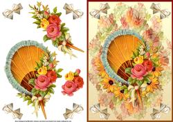 Vintage Fan and Flowers Quick Card Front with Decoupage