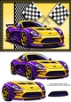 Purple & Yellow Sports Car Card Front