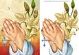 Praying Hands and Lilies Religious or Sympathy Card Front