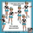 6 50's Waitress Aqua and Black Poser Tubes